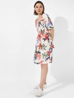 White,Pink Floral Printed Dress