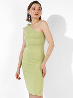 Solid Dress With Organza Ribbon Detail