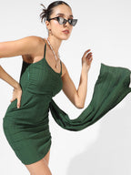 Solid Ruched Dress With Trail
