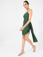 Solid Ruched Dress With Trail