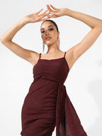 Solid Ruched Dress With Trail