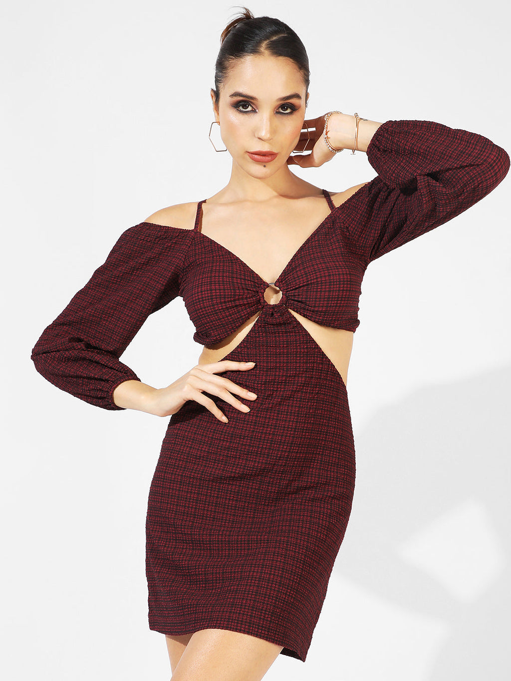 Cutout Checkered Dress