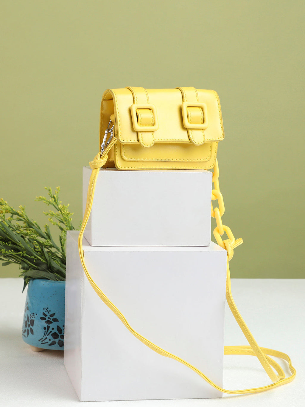 Yellow Vegan Leather Swagger Sling Bag