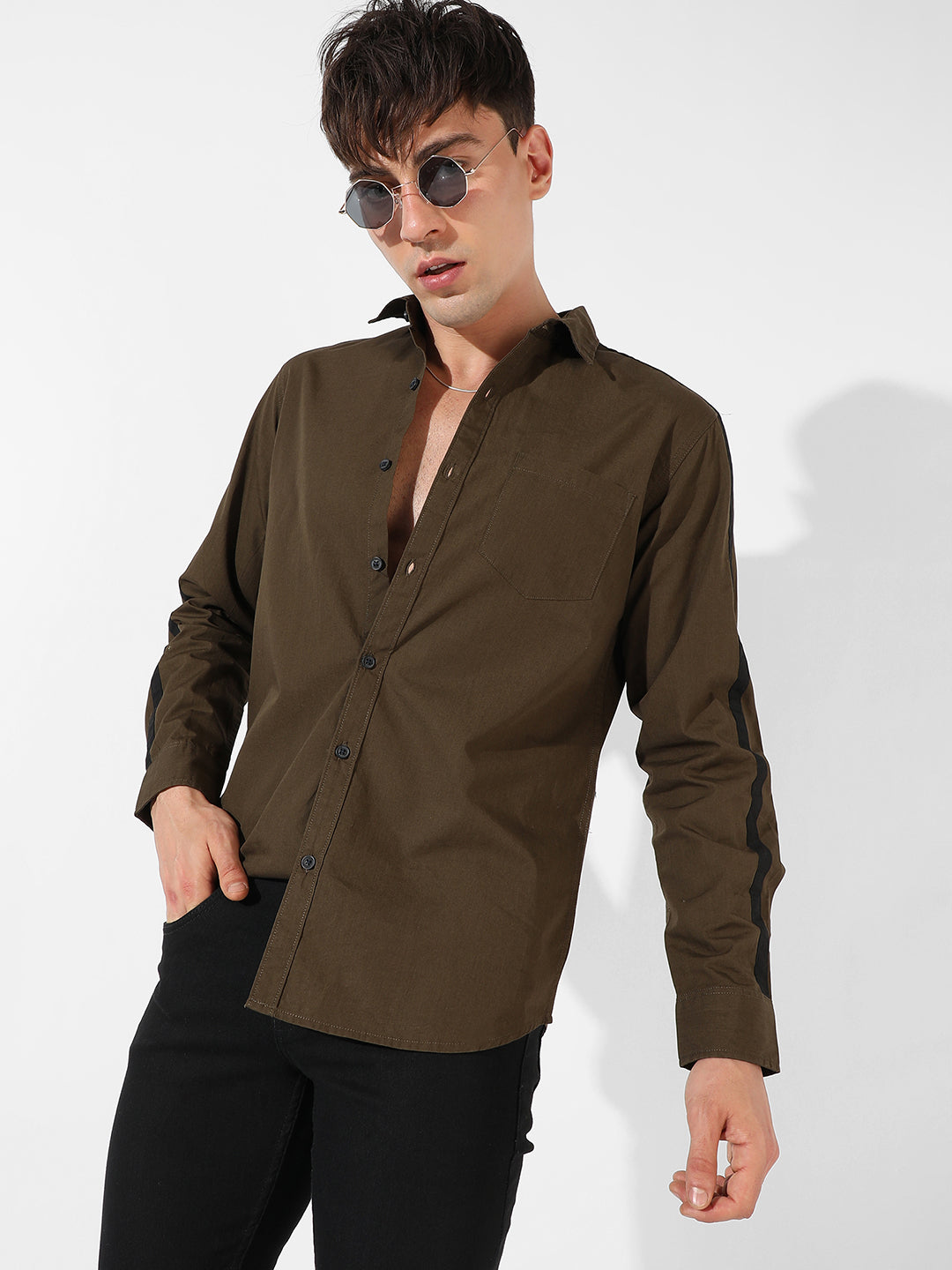 Campus Sutra Side Striped Shirt