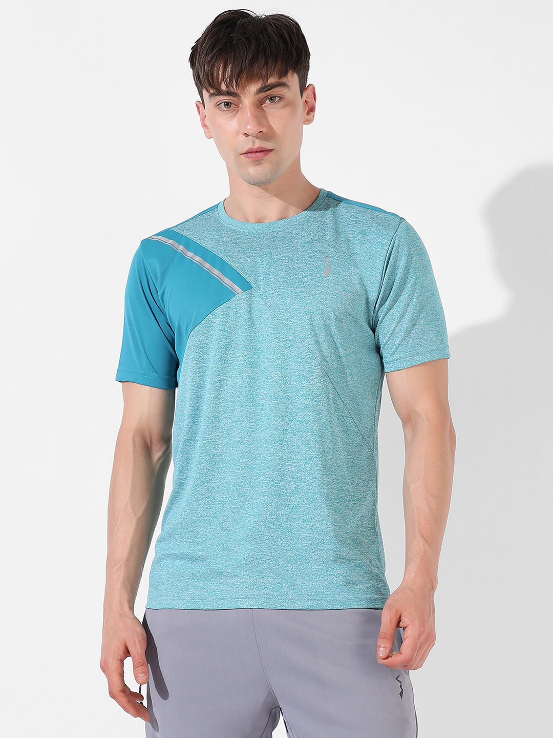 Campus Sutra Contrast Heathered Activewear T-Shirt