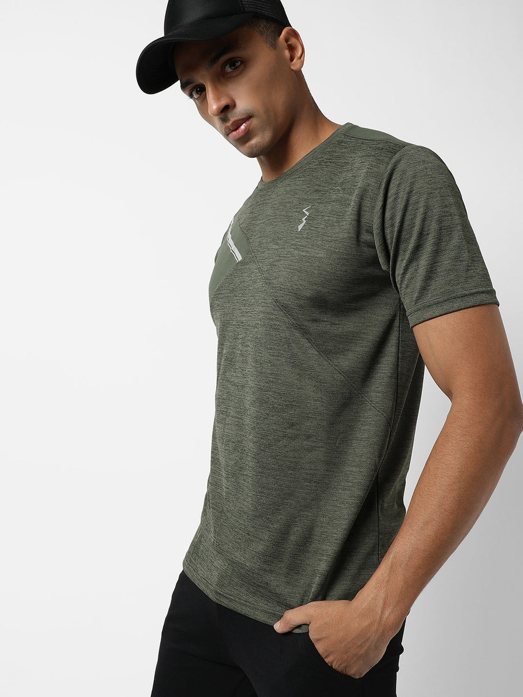 Campus Sutra Contrast Heathered Activewear T-Shirt