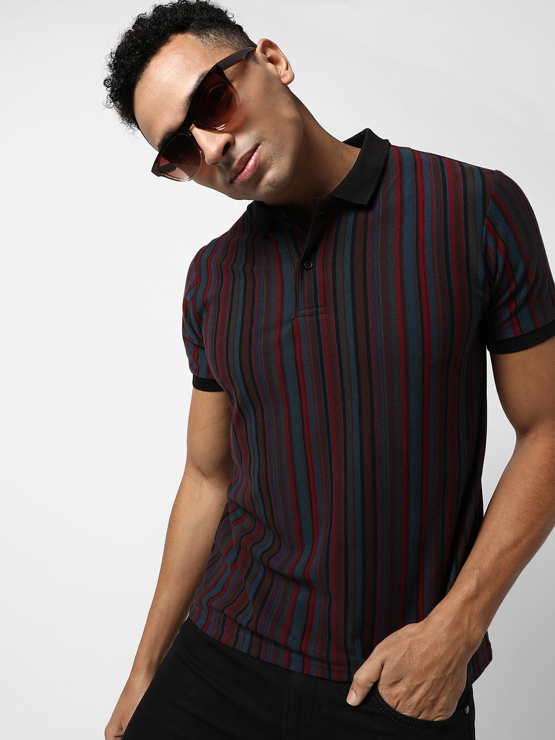 Campus Sutra Candy Striped Polo T-Shirt