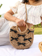 The Bow-Straw Hand Bag - Tan Brown