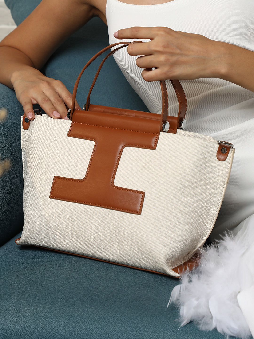 Haute Sauce The Riviera-Daze Hand Bag - Russet Brown & Cream White
