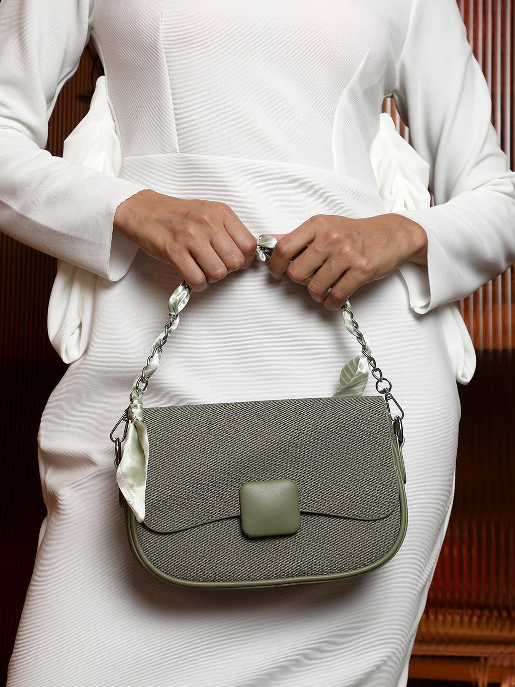 Haute Sauce The Ribbed Curve Hand Bag - Olive Green