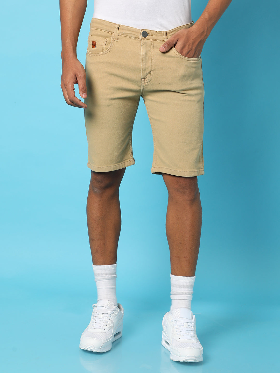 Campus Sutra Solid Regular Denim Shorts