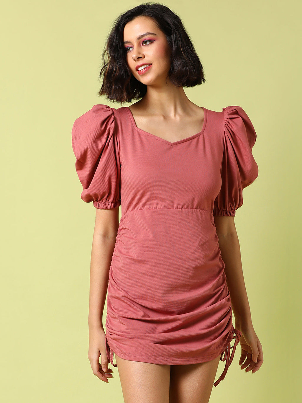 Solid Dress With Ruched Detail