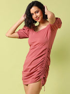 Solid Dress With Ruched Detail