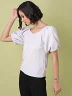 Solid Top With Puff Sleeves