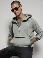 Campus Sutra Half-Zip Utility Jacket With Contrast Drawstring