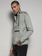 Campus Sutra Half-Zip Utility Jacket With Contrast Drawstring