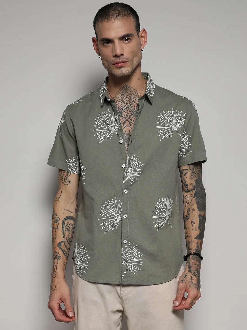 Campus Sutra Minimal Botanical Shirt