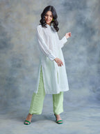ShopKapaas Pearl White Cut Work Schiffli Kurta