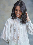 ShopKapaas Pearl White Cut Work Schiffli Kurta