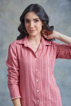 ShopKapaas Salmon Cut Work Midi Shirt Dress