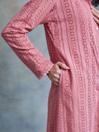 ShopKapaas Salmon Cut Work Midi Shirt Dress
