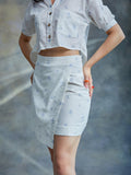 ShopKapaas Ditsy Blue Printed Linen Skirt