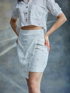 ShopKapaas Ditsy Blue Printed Linen Skirt