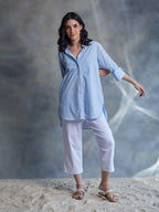 ShopKapaas Pastel Blue Poplin Shirt With Shell Beading