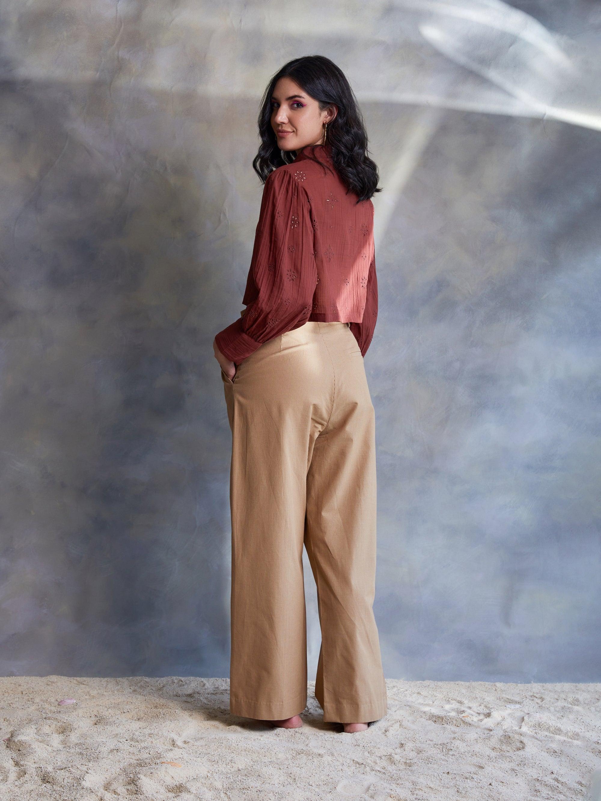 ShopKapaas Tan Wide Leg Trouser