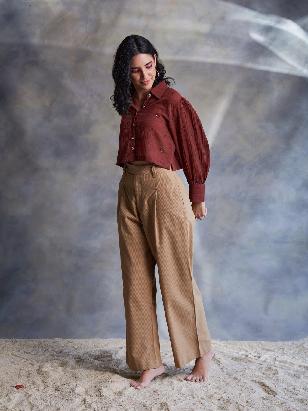 ShopKapaas Tan Wide Leg Trouser