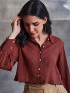 ShopKapaas Brown Cut Work Crop Shirt