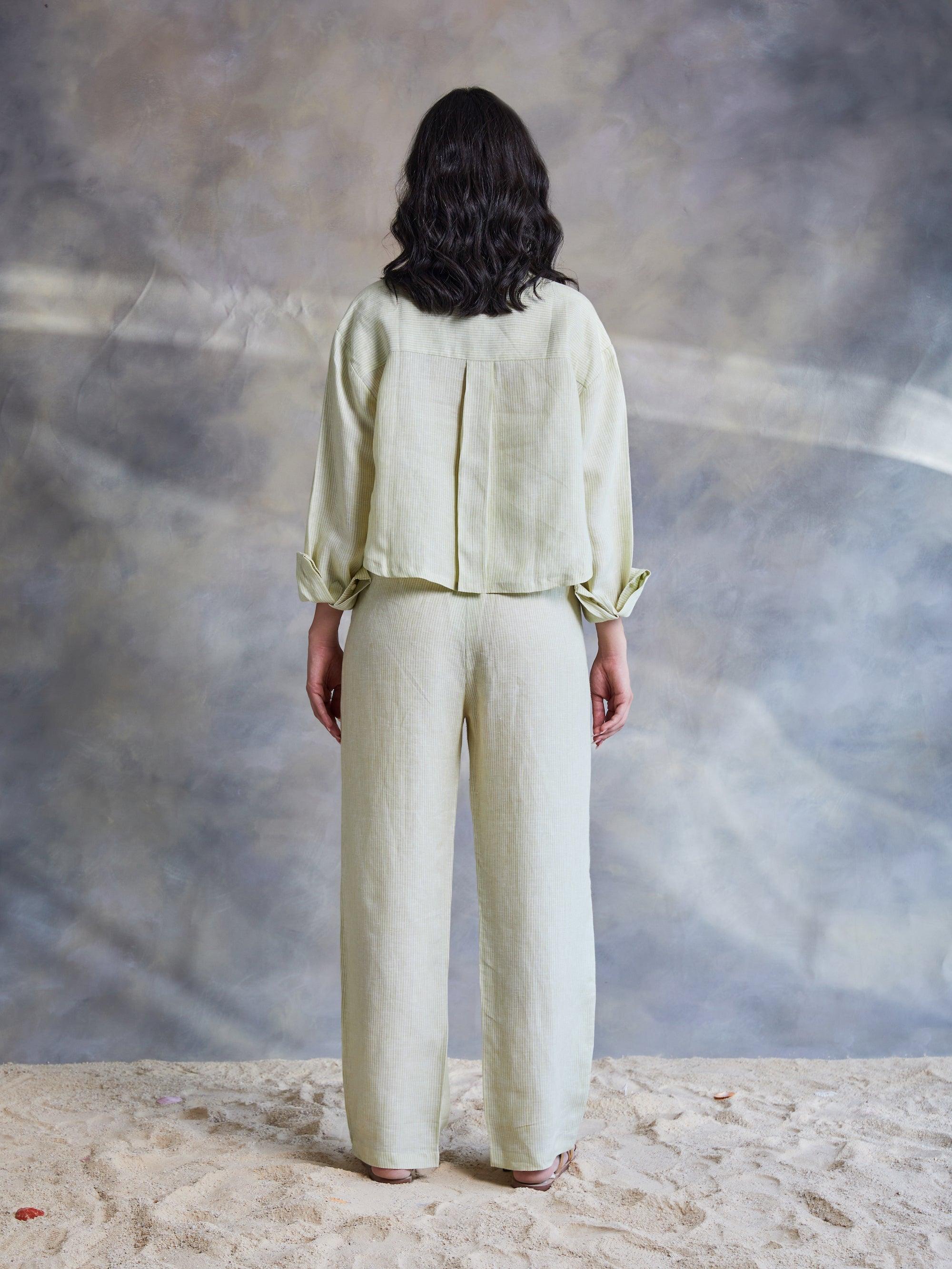 ShopKapaas Lime Green Pinstripe Linen Pant