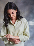 ShopKapaas Lime Green Pinstripe Linen Crop Shirt