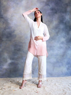 ShopKapaas Light Pink Ombre Pintuck Kurta with Cotton Slip