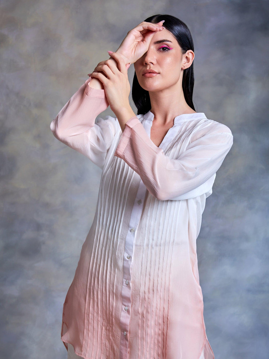 ShopKapaas Light Pink Ombre Pintuck Kurta with Cotton Slip