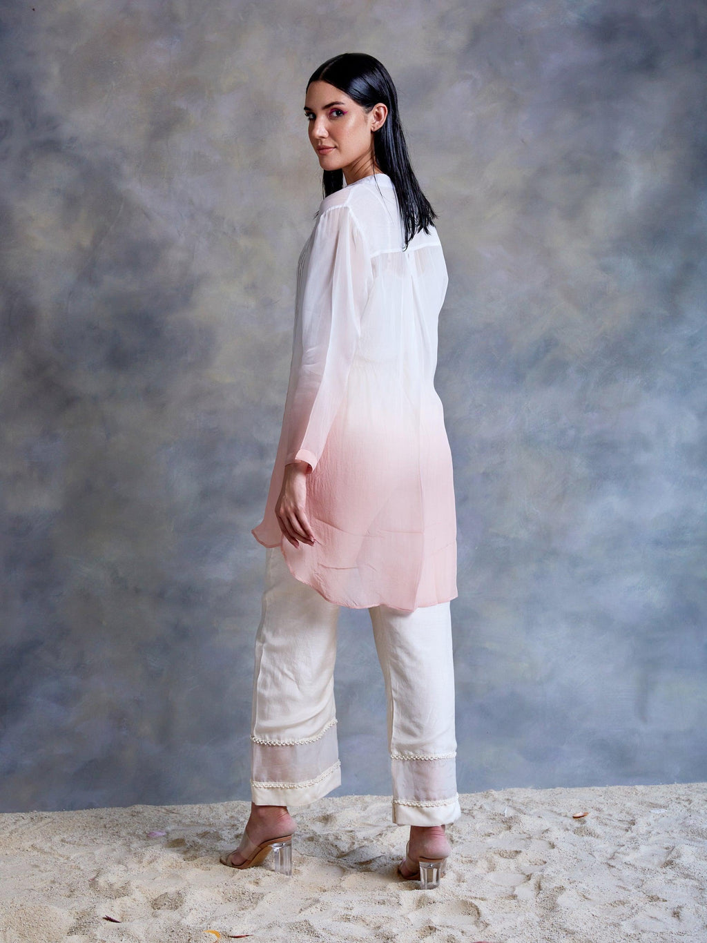 ShopKapaas Beige Palazzo With Pearl Lace