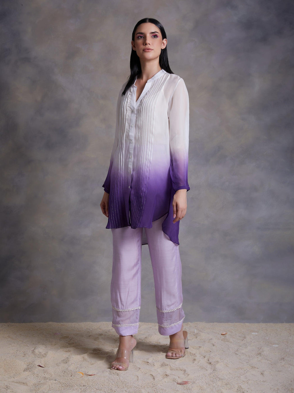 ShopKapaas Mauve Palazzo With Pearl Lace
