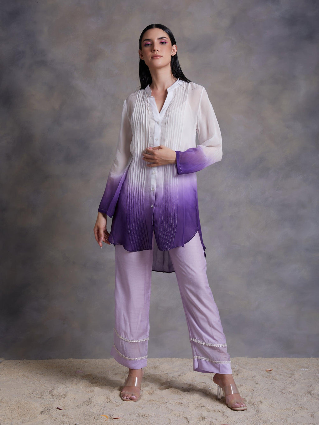 ShopKapaas Purple Ombre Pintuck Kurta