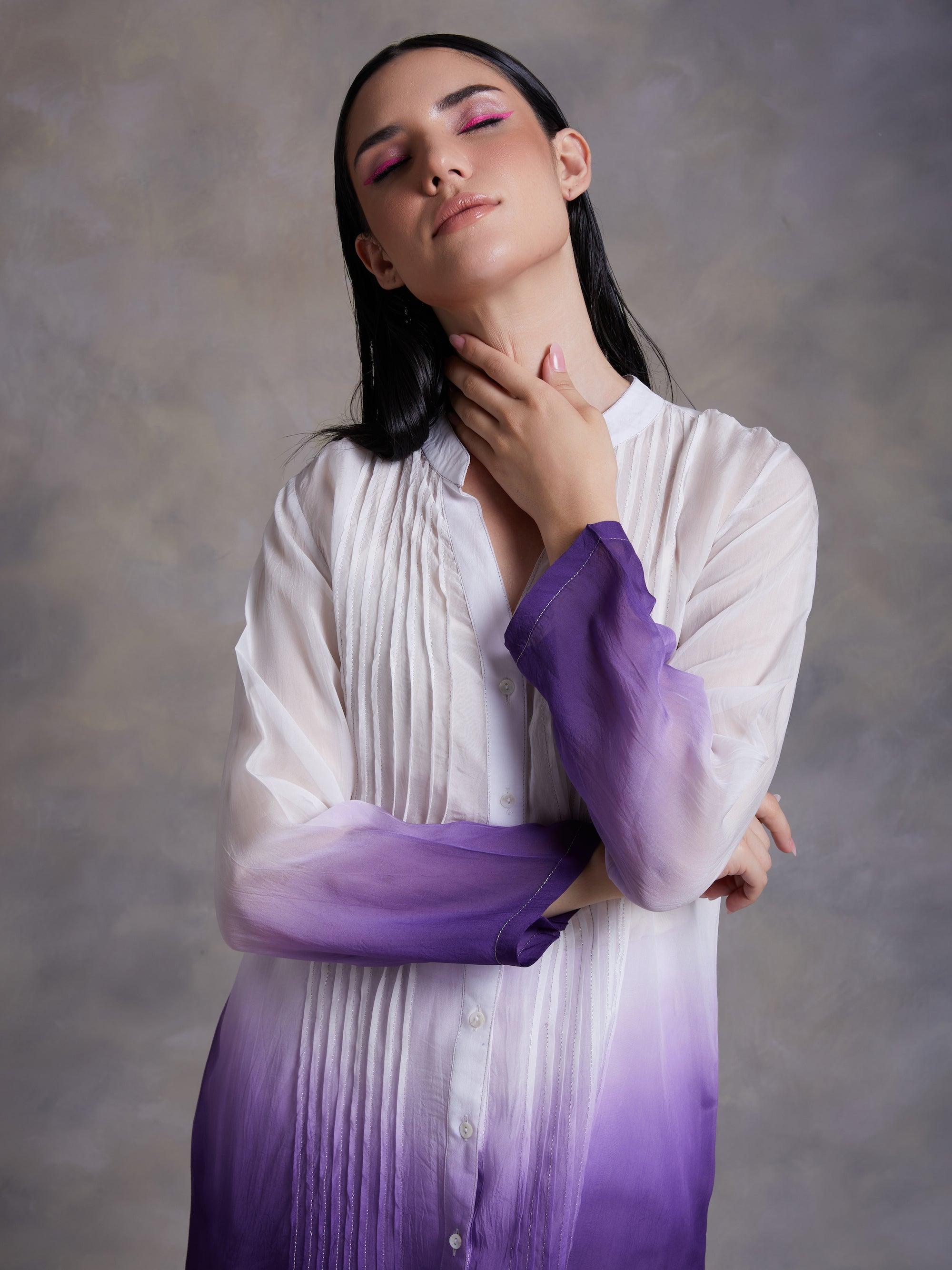 ShopKapaas Purple Ombre Pintuck Kurta