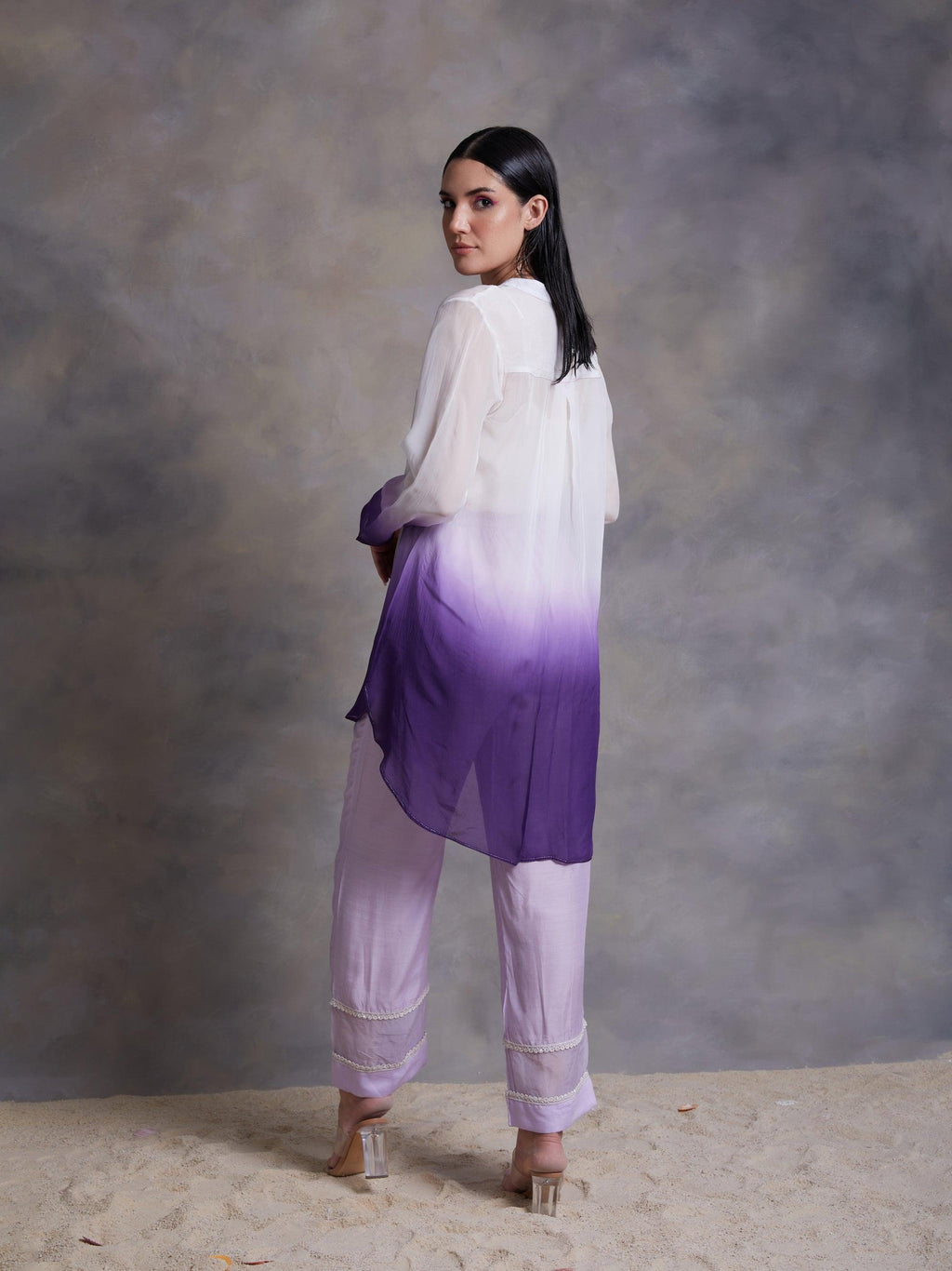 ShopKapaas Mauve Palazzo With Pearl Lace