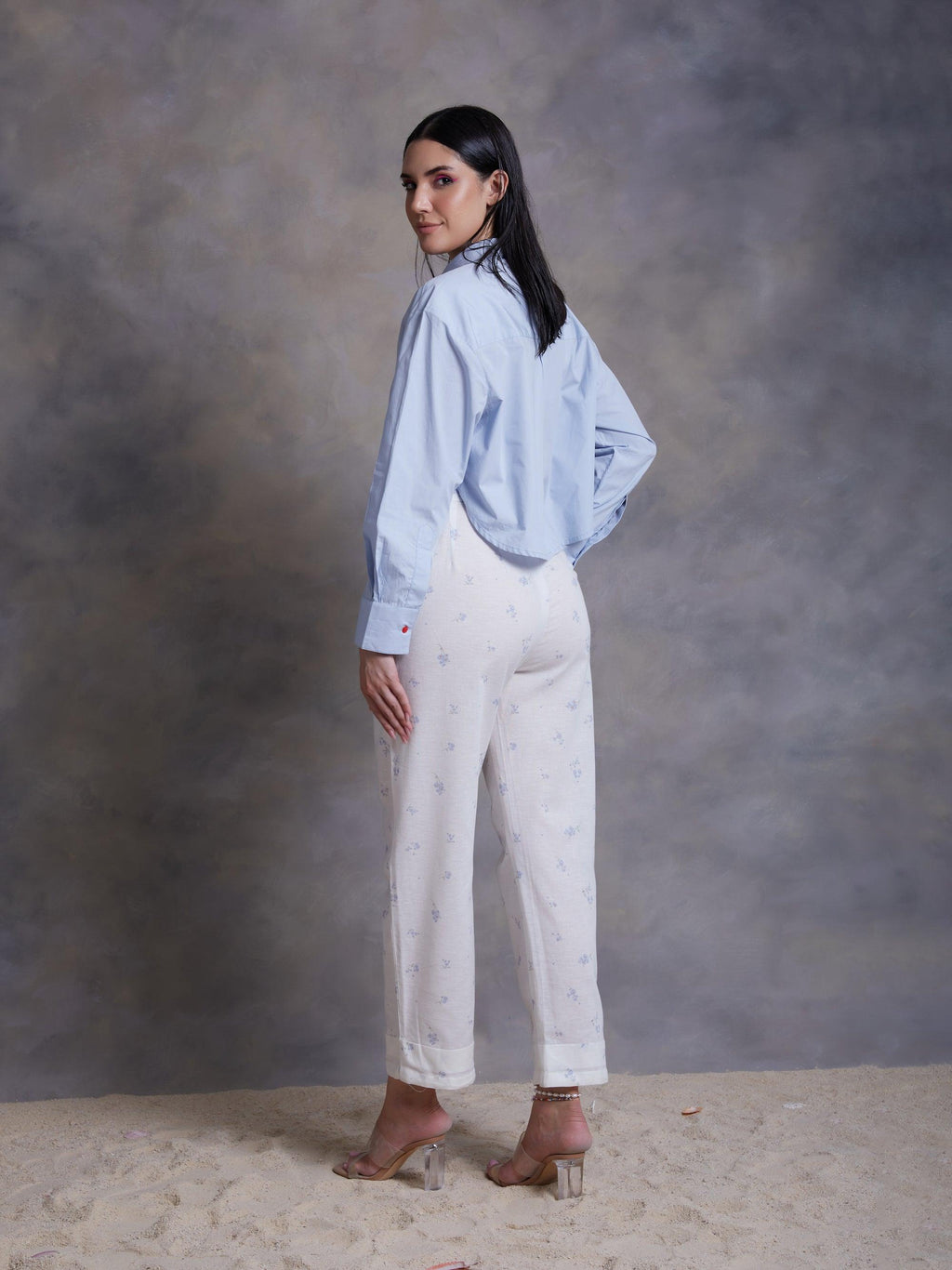 ShopKapaas Ditsy Blue Printed Linen Pants