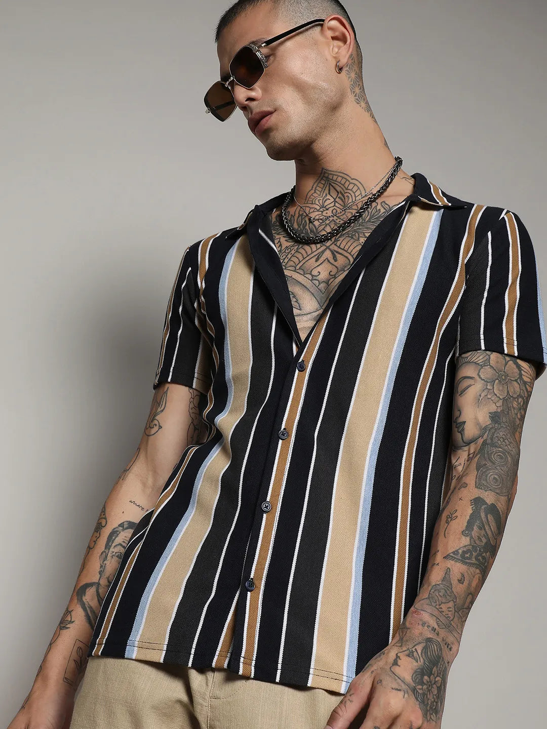 Campus Sutra Striped Cotton Shirt