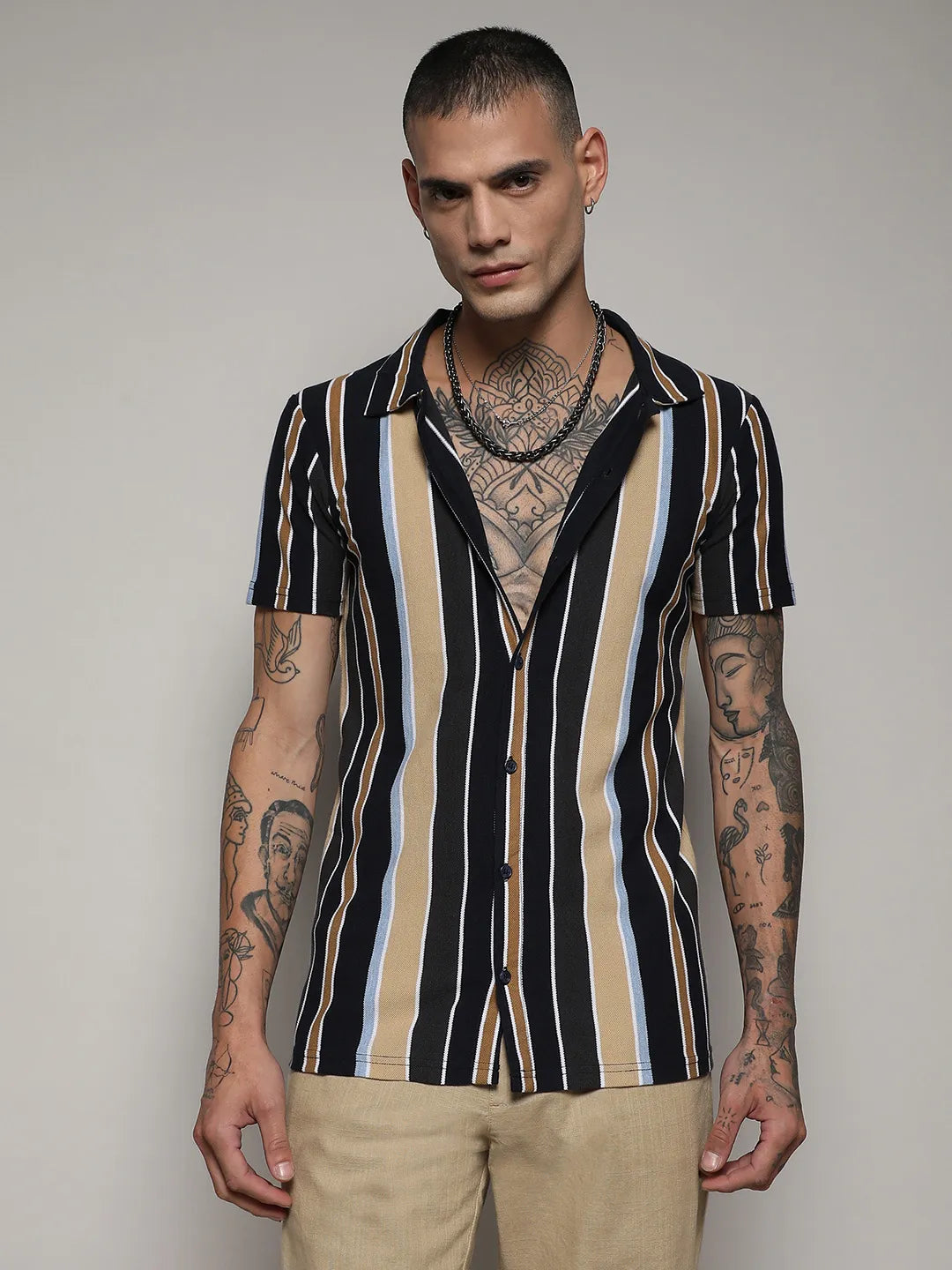 Campus Sutra Striped Cotton Shirt