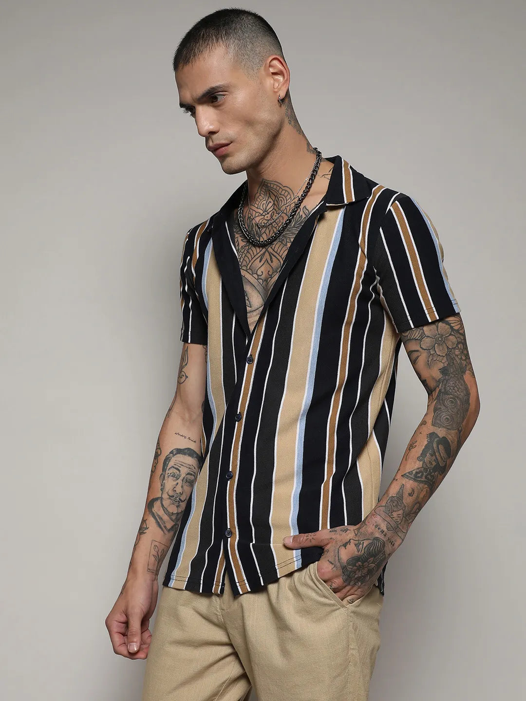 Campus Sutra Striped Cotton Shirt