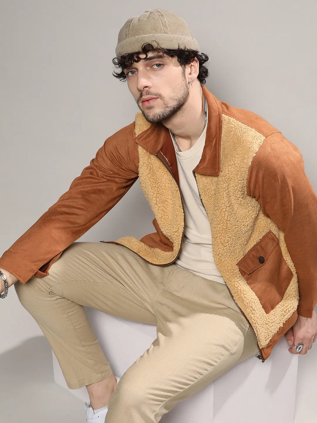 Campus Sutra Contrast Sherpa Jacket