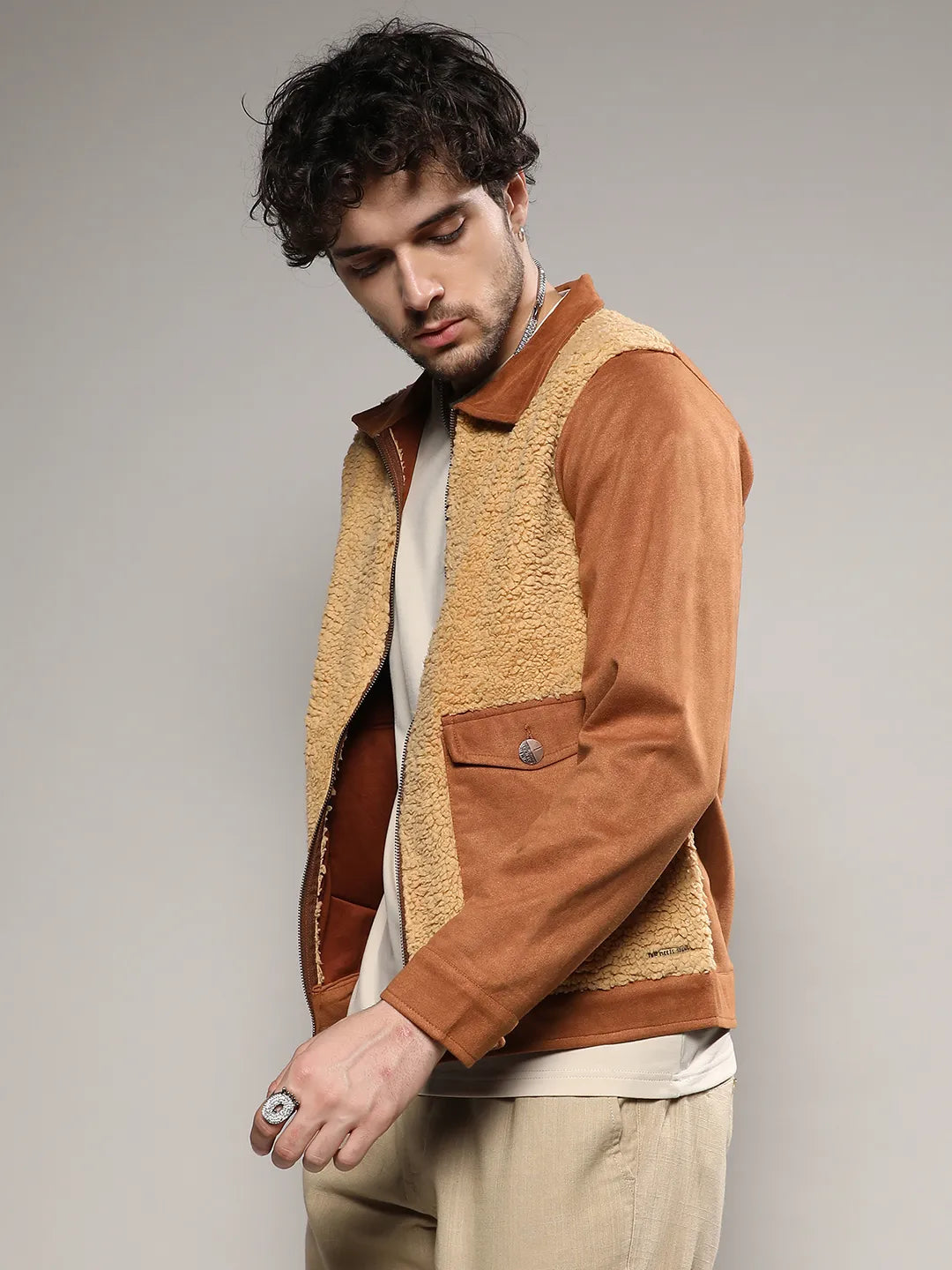 Campus Sutra Contrast Sherpa Jacket