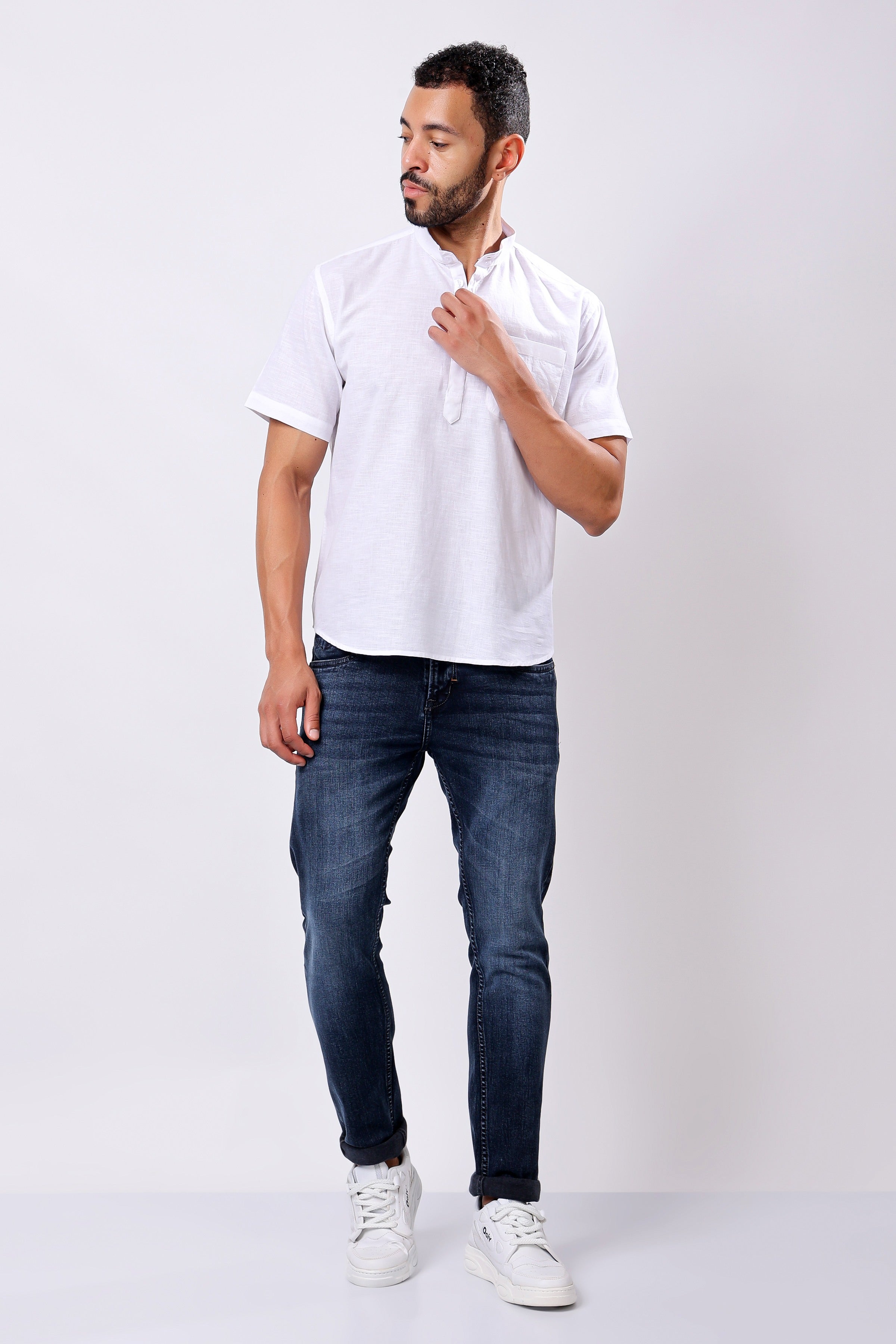 Stylox Regular Fit Half Sleeve Solid Kurta for Men with Mandarin Collar
