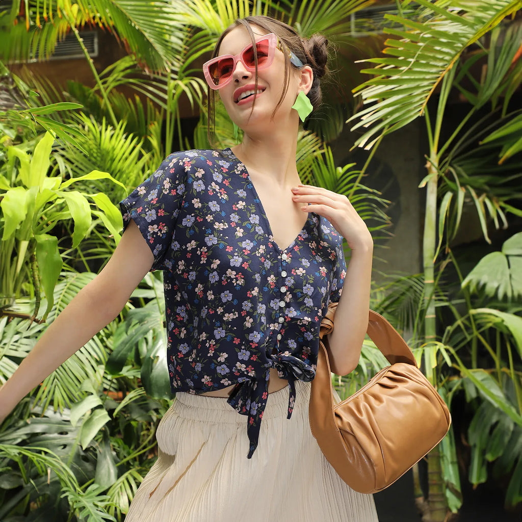 Button-Front Floral Top