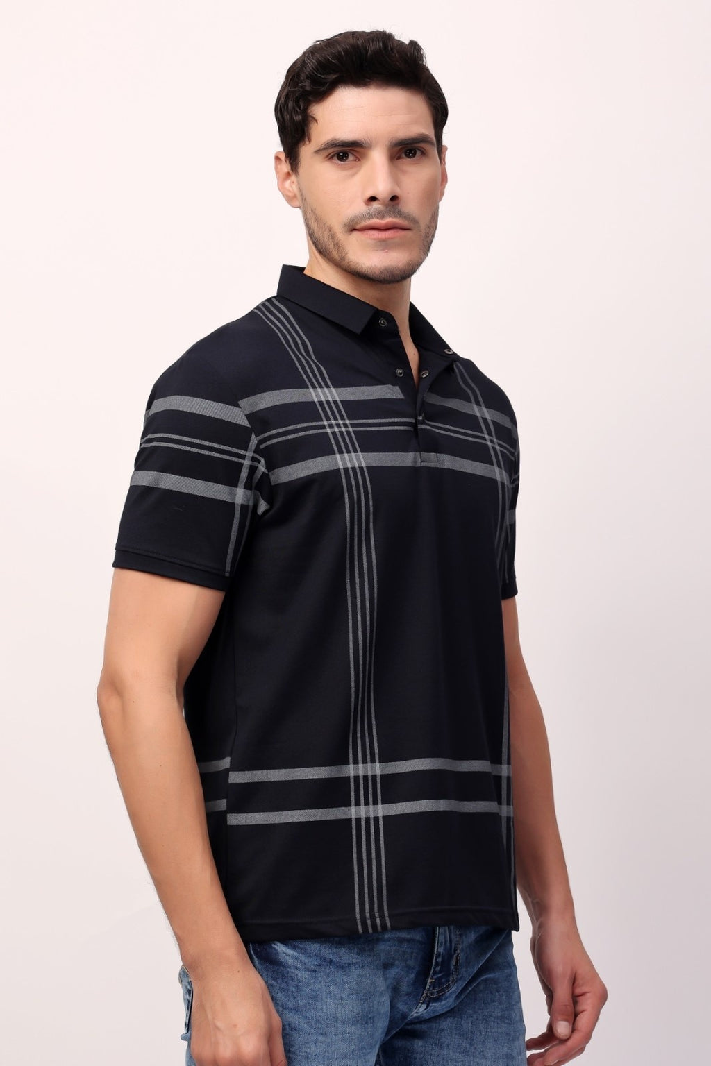 Stylox Regular Fit Half Sleeve Casual Check T-Shirt For Men's