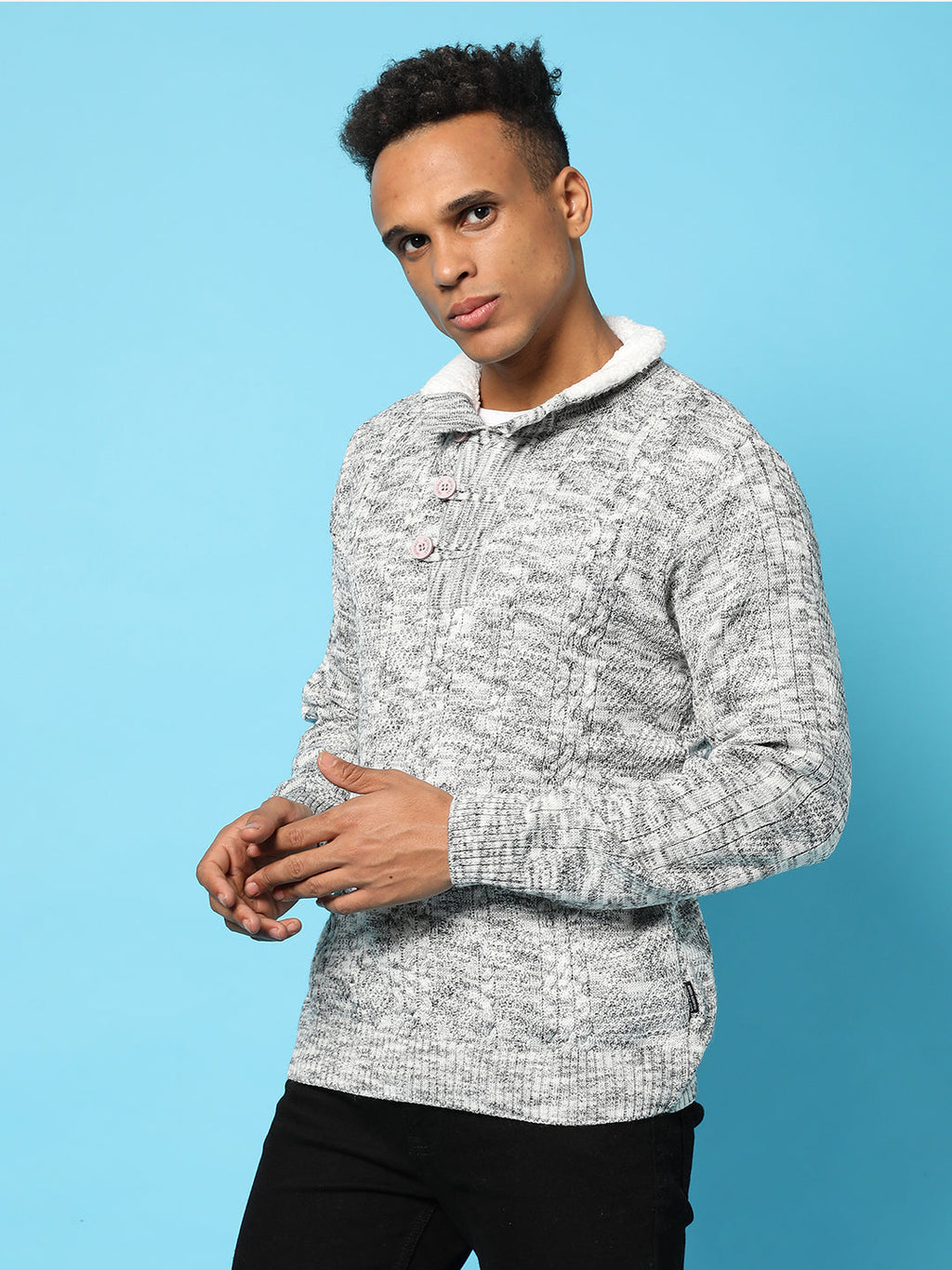 Campus Sutra Heathered Cable Knit Sweater